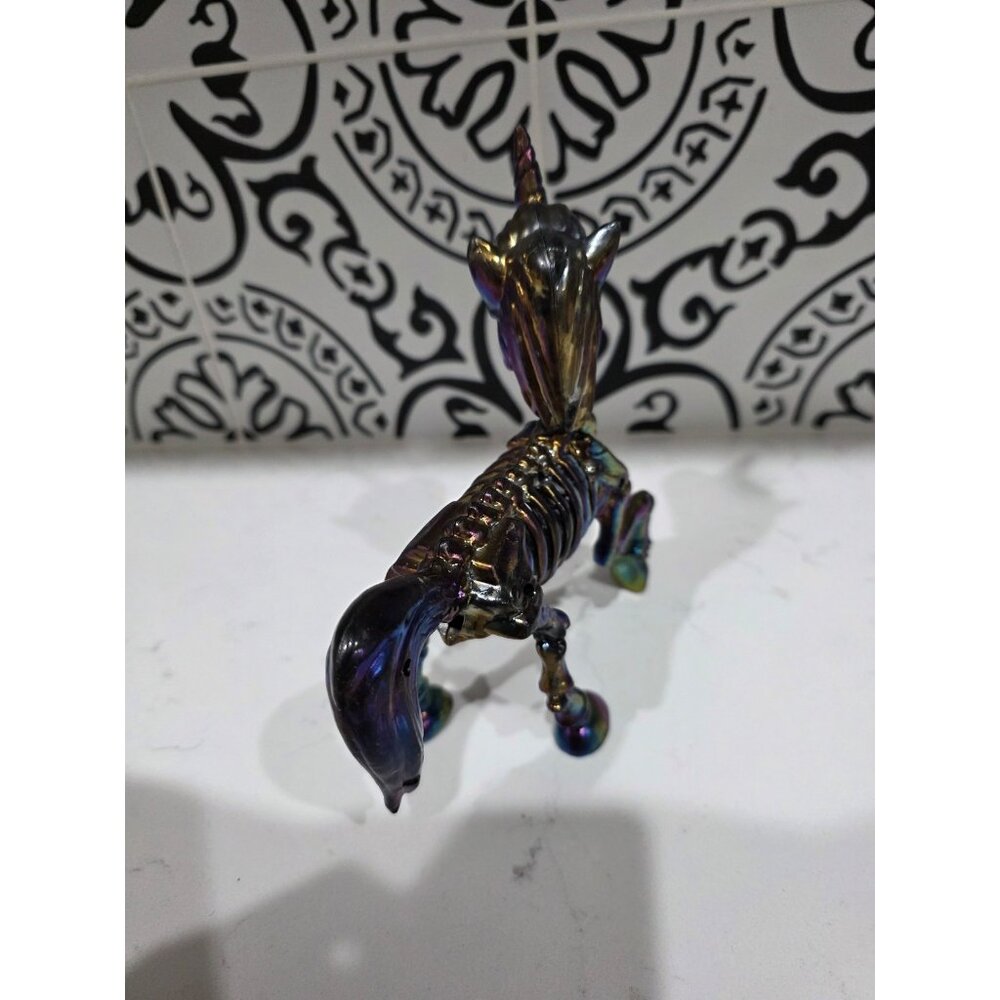 Iridescent Unicorn Skeleton Halloween Decoration statue figurine plastic 7” - Picture 3 of 5